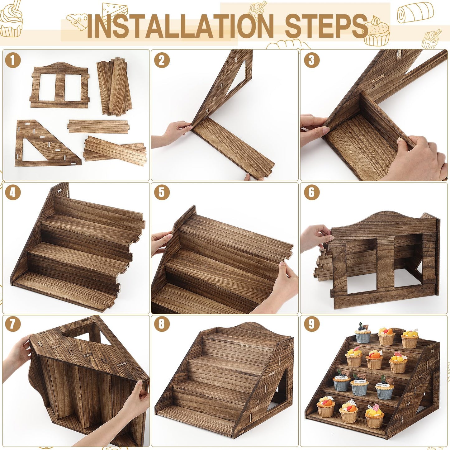 Yousoontic 4 Tier Wooden Soap Display Stand for Craft Shows Farmers Market Craft Fair Display Rack Portable Riser for Vendor Candle Cupcakes Jewelry Tumblers