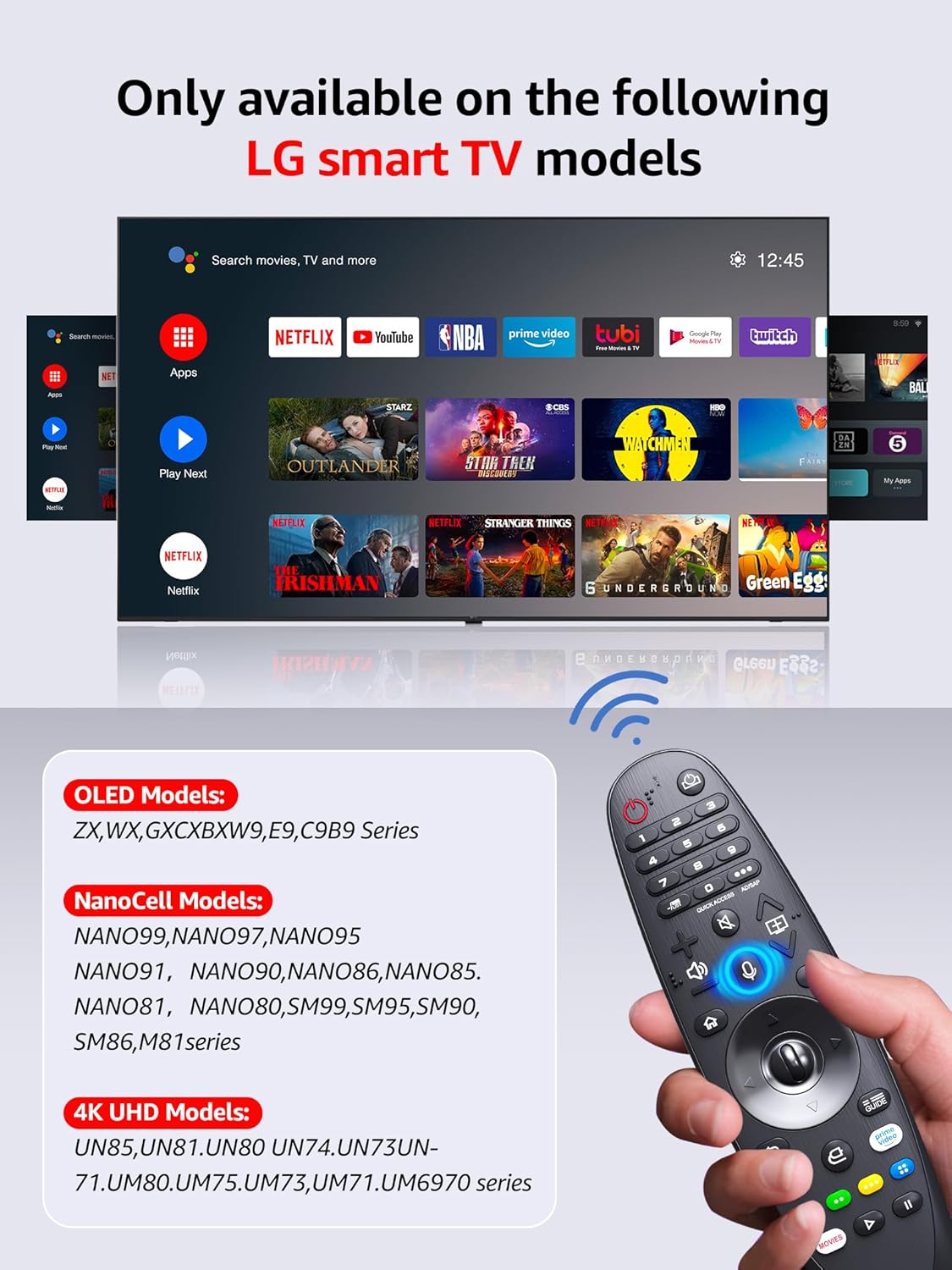 Magic Replacement for LG TV Remote with Voice and Pointer Function，AKB75855501 and MR20GA for LG Smart TV Remote（OLED/NANOCELL/ 4K UHD Models with Netflix and Prime Video Hot Keys,Google/Alexa