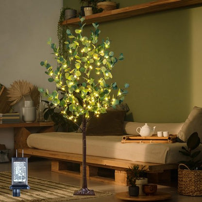 Lighted Eucalyptus Tree 5FT 162 LED Artificial Tree for Decor Inside and Outside Home Patio Wedding Festival Christmas Decoration Warm White