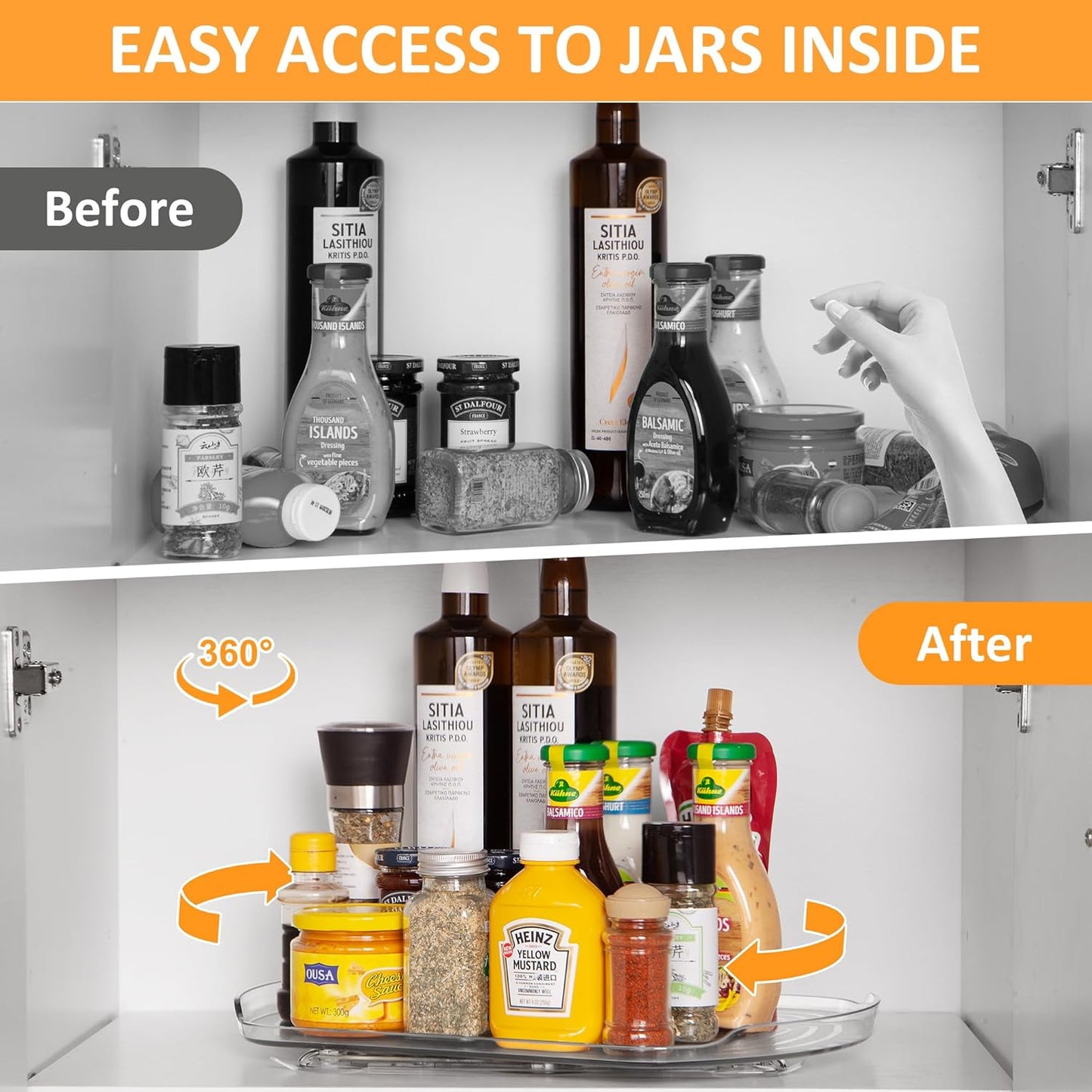Square Lazy Susan Organizer for Refrigerator, 360° Rotate Rectangle Turntable Storage for Fridge and Pantry