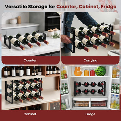 STAEVER Stackable 4 Bottles Wine Rack – Compact Metal Wine Holder for Countertop, Cabinet, Pantry, Bar, or Small Spaces – Small Freestanding Wine Storage Organizer for Tight Spaces (1 Tier, Black)