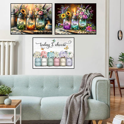 HHMATITS 3 Pack Inspirational Diamond Art Kits for Adults - Faith, Hope, Love Wishing Bottle Diamond Painting Kits for Beginners, DIY Full Drill Round Diamond Painting for Home Wall Decor 16x12Inch