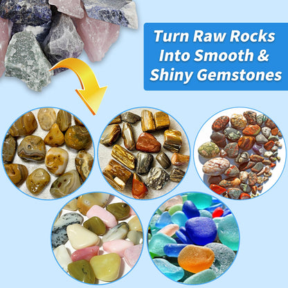 KomeStone Rough Raw Colorful Rocks & Rock Tumbler Polishing Refill Grits, High Performance Polishing Grits and Crystal Stones for Another Batch of Rocks Tumbling, Suitable for All Rock Tumblers