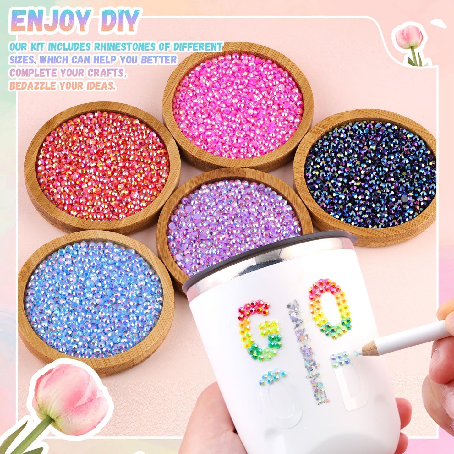 BELLEBOOST 45000Pcs 40 Colors Jelly Rhinestones Bedazzling kit, 3mm Multicolor Resin Flatback Gems for Diamond Art, Bedazzler Kit with 3Pcs 10ml B7000 Jewelry Glue for Crafting Book Shoes Nail Art