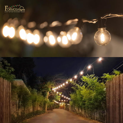 26ft 25 Bulbs,G40 Bulbs, Formosa Indoor/Outdoor Clear LED Christmas String, Patio Light with Retro Round Waterproof