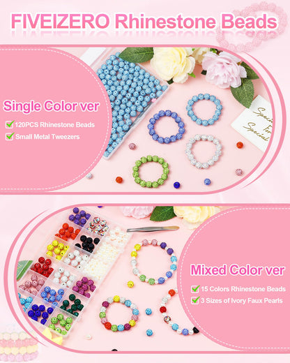 120PCS FIVEIZERO Rhinestone Beads for Jewelry Making, 10mm Dark Pink Shiny Round Sparkle Crystal Clay Beads Bulk Sparkly Baseball Necklace Bead for Bracelets and DIY Crafts