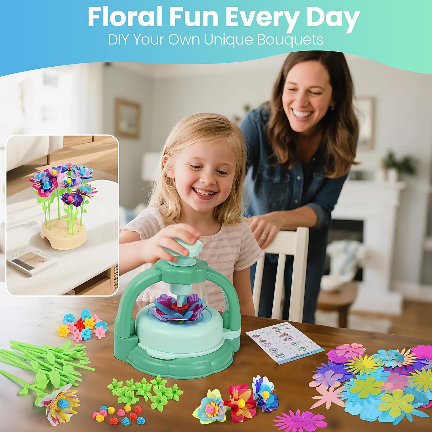 BIRANCO. DIY Flower Bouquet Maker Kit for Kids – Build Your Own Flower Market, Arts & Crafts Toys for Girls Ages 4-8, Educational Activity with Rich Accessories, Great Gift Idea
