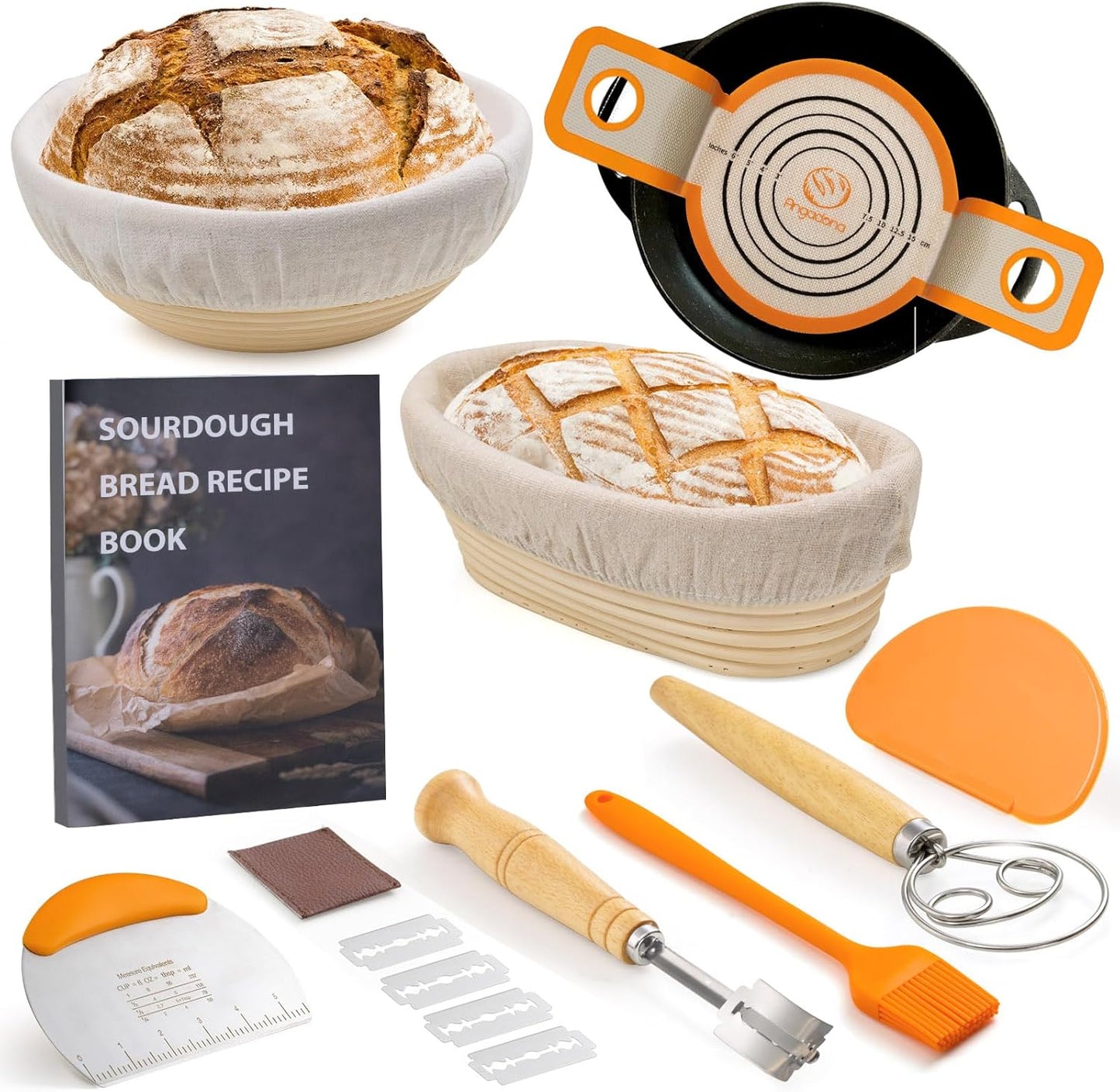 9" 10"Oval Set, Sourdough Starter Kit, Sourdough Bread Baking Supplies, Round & Rattan Banneton Bread Proofing Baskets