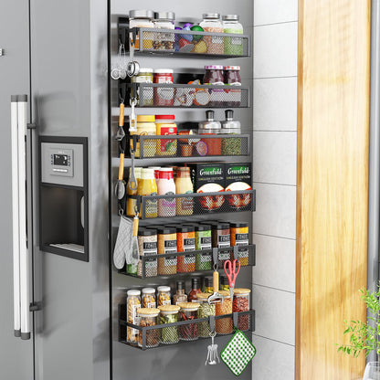 Magnetic Spice Rack for Refrigerator, 4 Pack Magnetic Shelf, Fridge Magnet Organizer with Moveable 8 Hooks, Magnetic Fridge Shelf for Kitchen Organization and Storage (4 Pack)