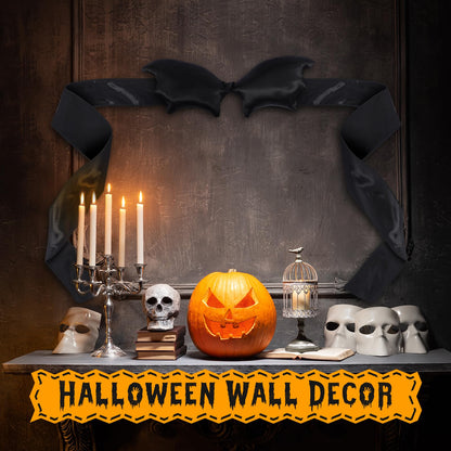 Suncalla Large Halloween Fireplace Decor Bat Bow Mantel Scarf 123 x 6 Inch Big Black Bow Decor for Halloween Party Door Window Fireplace