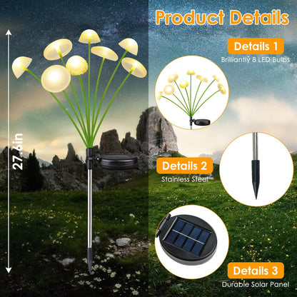 KAQ 4PK 32LED Solar Garden Lights Outdoor Waterproof | Solar Mushroom Lights for Outside Sway by Wind Firefly Fairy Light for Patio Pathway Garden Bush Yard Decorations (Warm White)