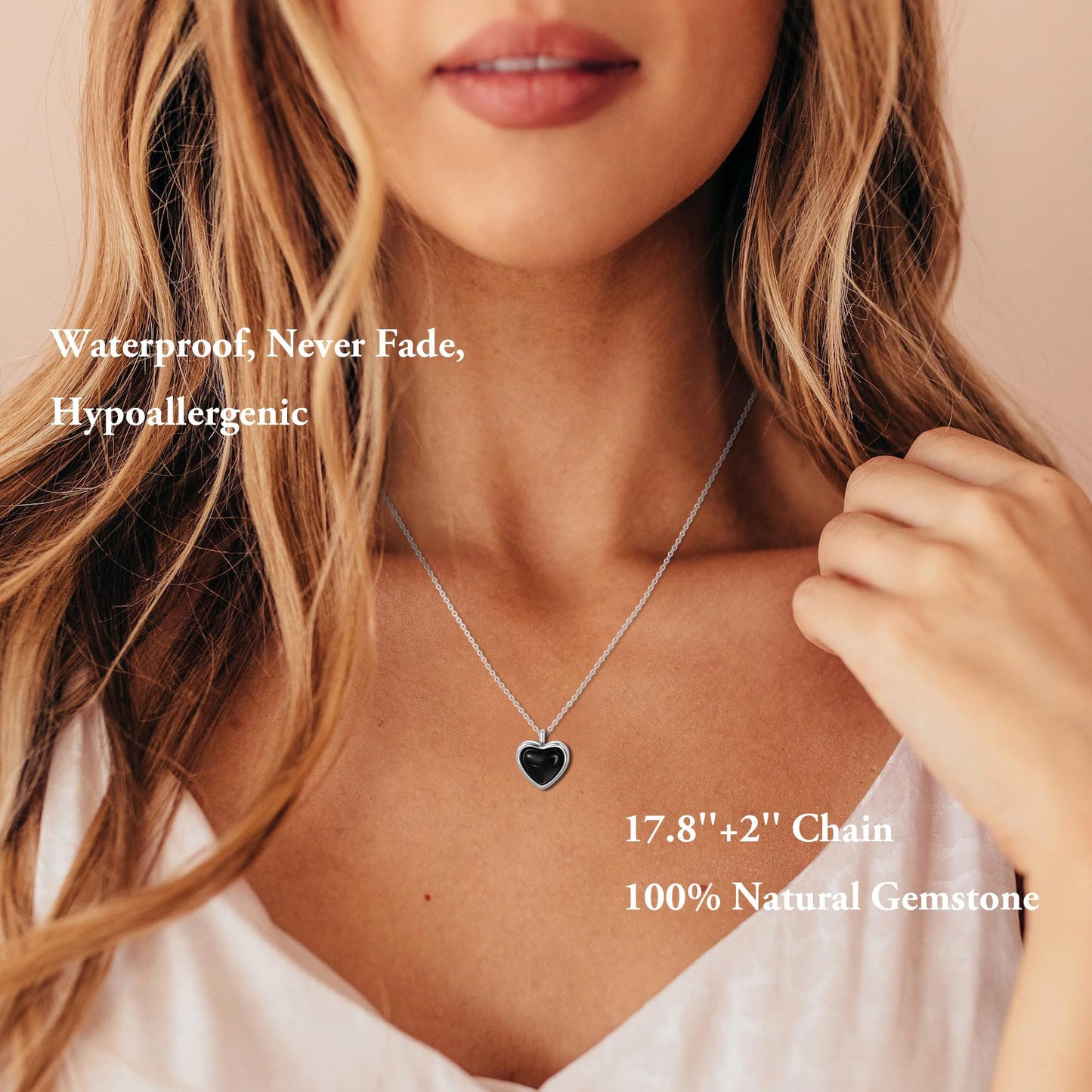 SmileBelle Black Heart Necklace for Women, Gothic Black Necklaces Black Tourmaline Necklace as Birthday Gifts for Her, Black Handmade Jewelry Silver Heart Pendant Necklace for Teen as Tendy Jewelry