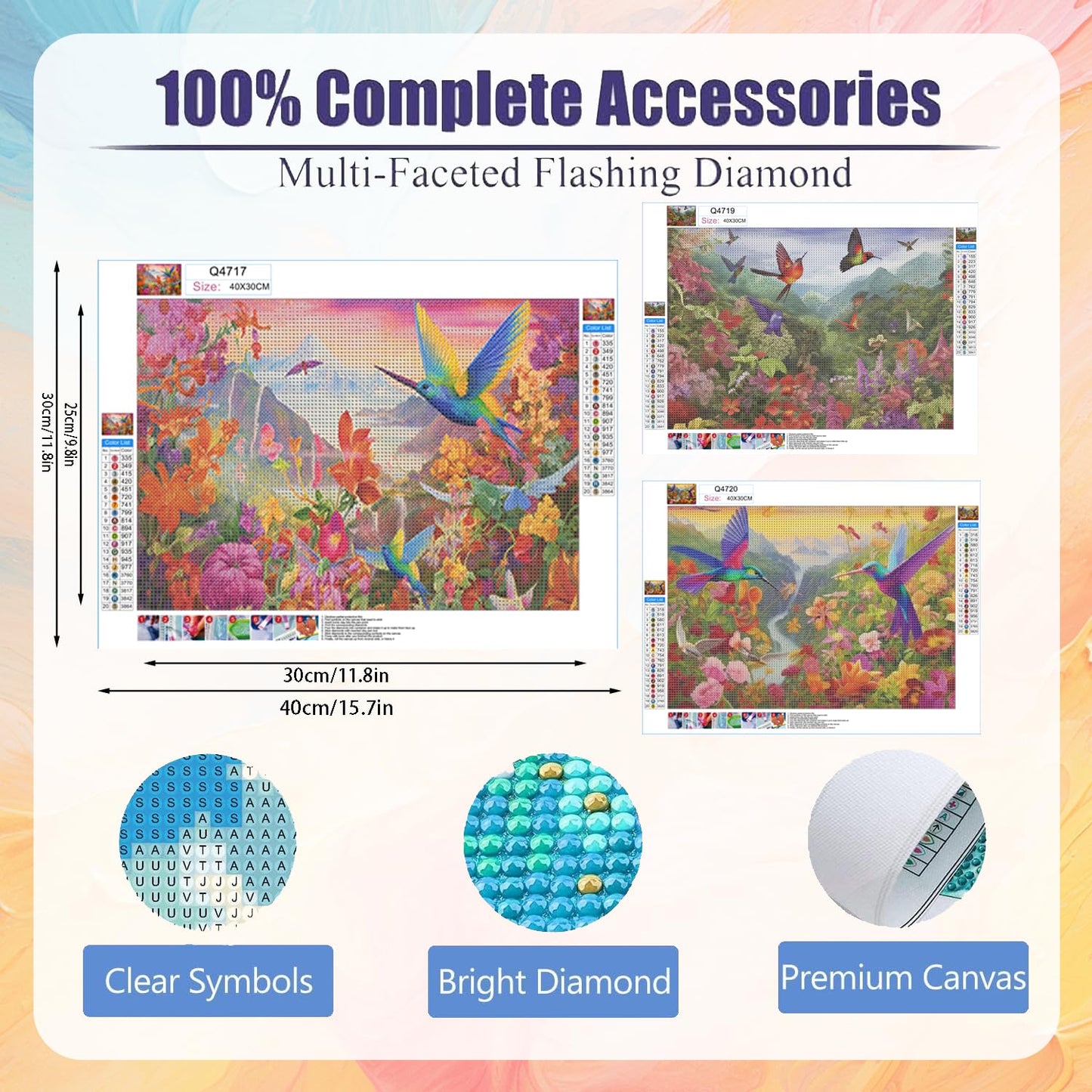 EWJRNSF 5D Diamond Painting Kits for Adults Beginners, Diamond Arts Kits Diamond Art Sets,Gem Painting Arts & Crafts Home Wall Decoration 11.8x15.7 Inches 3 Pack Hummingbird