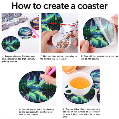 8 Pcs Aurora Diamond Art Coasters Kits with Holder, Landscape Diamond Painting Coasters Kits for Adults, DIY 5D Nature Scenery Diamond Dots Small Mini Kit Full Drill Art Craft Supplies 4X4 Inch