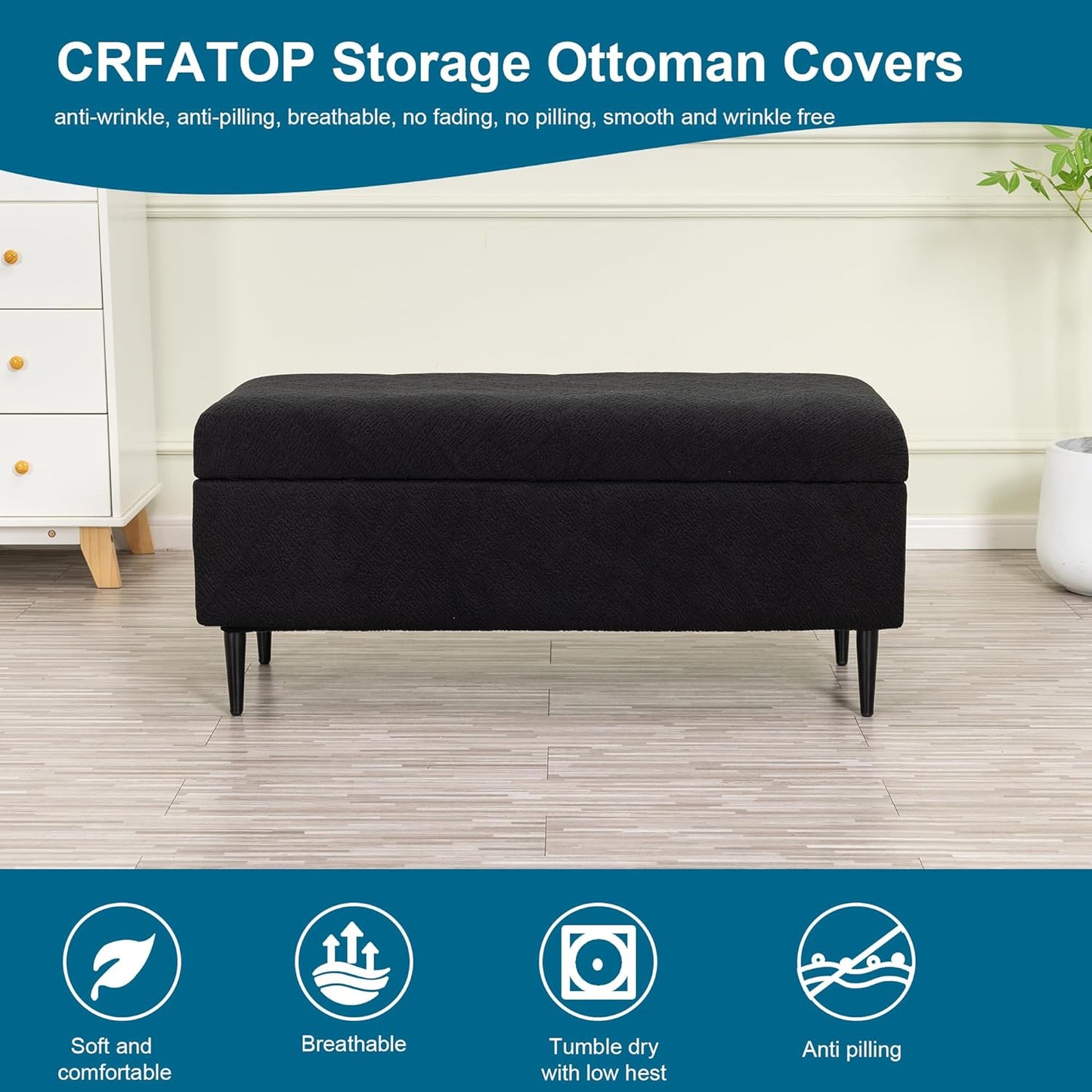 CRFATOP Jacquard Rectangle Ottoman Stool Cover Stretch Folding Storage Footstool Bench Slipcovers Upholstered Foot