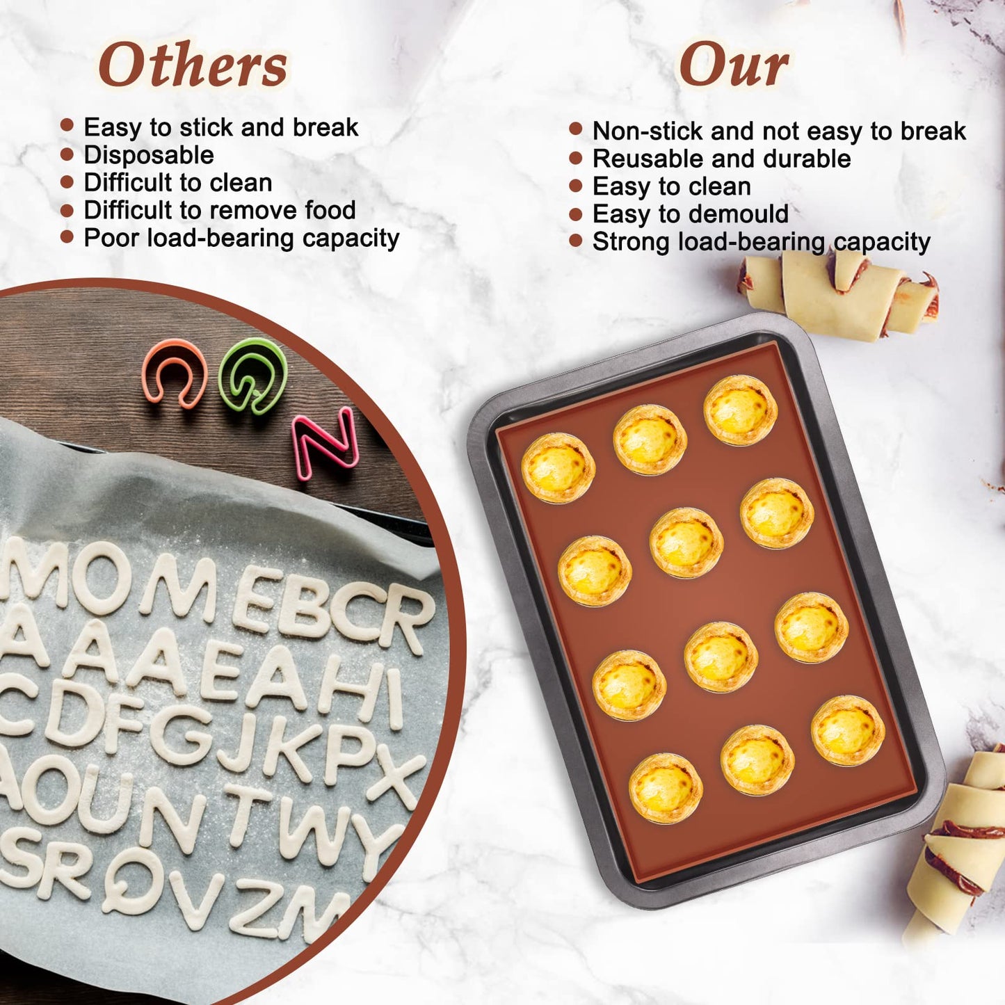 6PCS Silicone Dehydrator Sheets with Edge, Anglecai 12.2 x 10.2 Inch Silicone Dehydrator Mats Compatible with Cosori CP267-FD, Nonstick Dehydrator Trays Liner for Fruits Meat Vegetables(Brown)