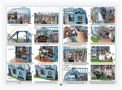 CUTEROOM Dollhouse Miniature with Furniture, 3D Wooden Miniature Doll House with Music Box & LED Lights,1:24 Scale DIY House Kit (Rose Garden Tea House)
