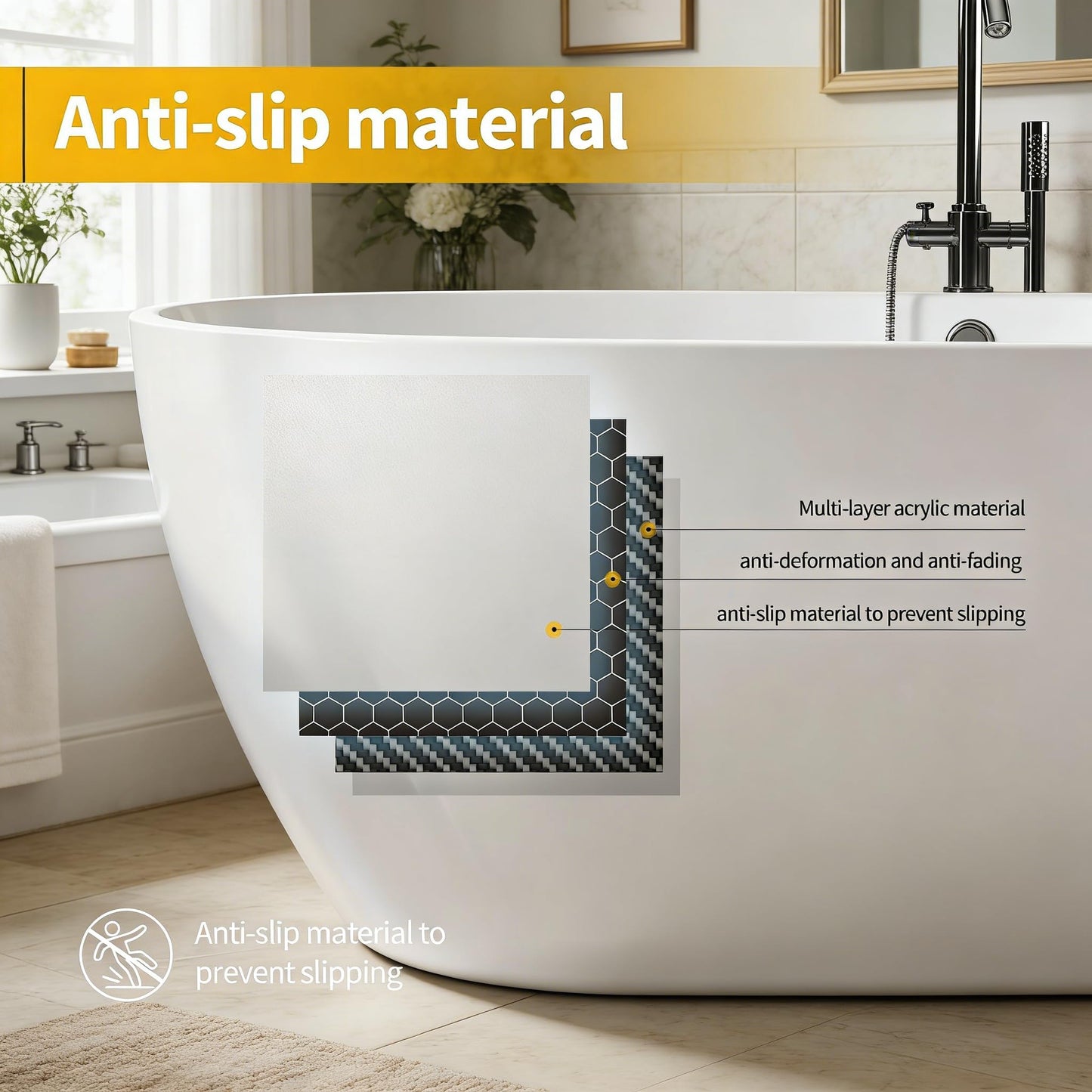 Garvee 67" Deep Soaking Bathtub, Non-Slip Acrylic Tub with Chrome Drain, cUPC Certified, Ergonomic Modern Bath for Bathrooms, Easy-Install, White Pearl