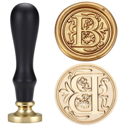 Yoption Traditional Initial Alphabet Wax Seal Stamp with 120 Antique Gold Wax Seal Beads Kit for Wedding Engagement Party Invitation Envelope Christmas Gift Wrap - Letter B