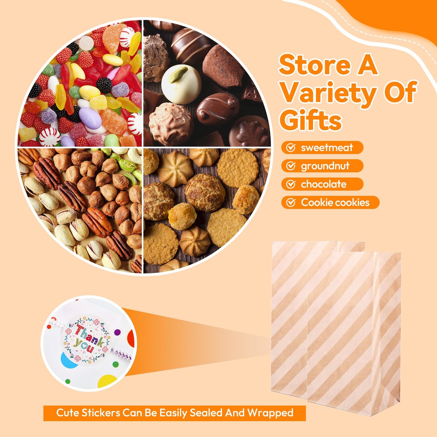 Elvielsl 40 Pack Paper Party Favor Bags, Brown Paper Bags Kraft Paper Bag Goodie Bag Small Gift Bag with 48pcs Stickers for Birthday, Wedding, Parties Favors, Christmas Day, Baby Showers - 13x8x24CM