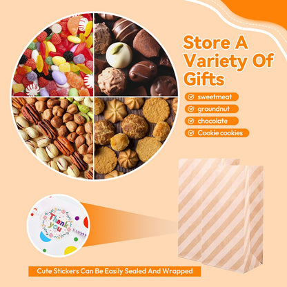 Elvielsl 40 Pack Paper Party Favor Bags, Brown Paper Bags Kraft Paper Bag Goodie Bag Small Gift Bag with 48pcs Stickers for Birthday, Wedding, Parties Favors, Christmas Day, Baby Showers - 13x8x24CM