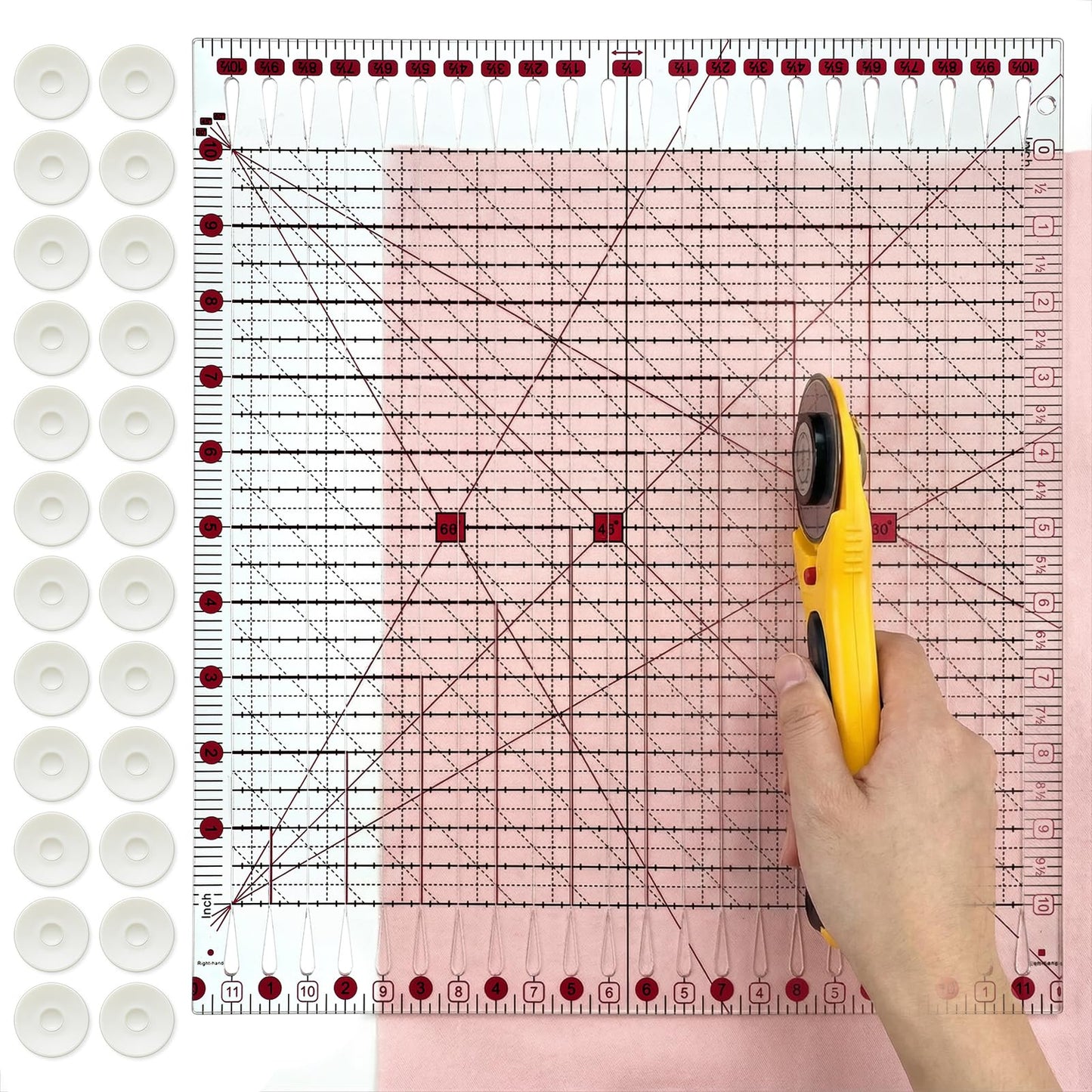 11.5" x 10.5" Quilting Ruler for Precise Fabric Cutting, Slotted Sewing Quilt Strip Rulers, Square Clear Mark Plastic Quilting Ruler, Crafts Template Rulers for Accurate Measurement and Easy Cutting