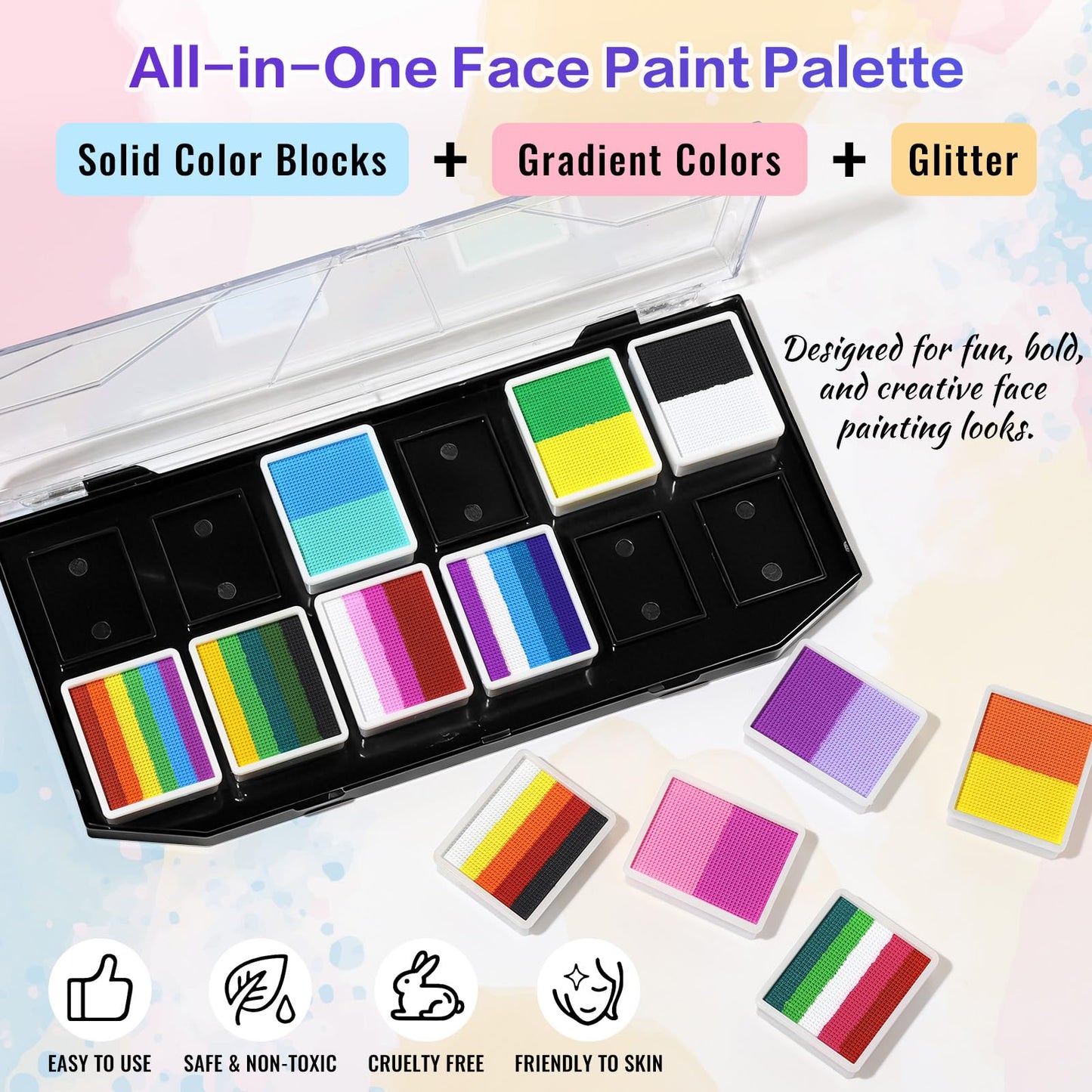 Face Painting Kit - 42 Colors Professional Face Paint Makeup Kit, Non-Toxic Water Activated Body Palette with Brushes, Stencils, Glitter, Gem, Sponge for Halloween, Arty Makeup & Cosplay Party
