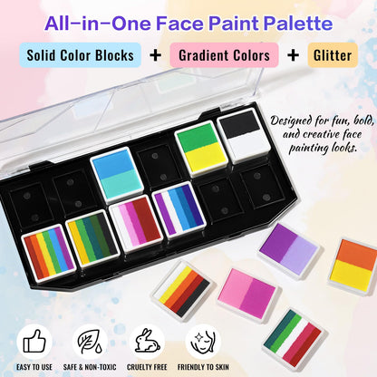 Face Painting Kit - 42 Colors Professional Face Paint Makeup Kit, Non-Toxic Water Activated Body Palette with Brushes, Stencils, Glitter, Gem, Sponge for Halloween, Arty Makeup & Cosplay Party