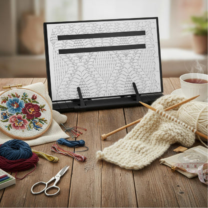 Flutesan Knitting Pattern Holder with 4 Replacement Magnets Knitting Chart Keeper Black Magnetic Cross Stitch Supplies and Accessories Cross Stitch Pattern Holder for Crochet (11.22 x 7.28 Inches)