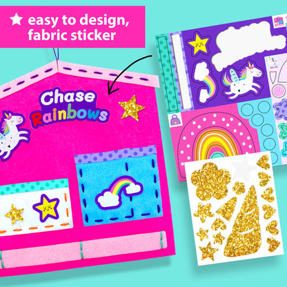 KRAFUN My First Unicorn Kids Sewing kit, Beginner Arts & Crafts, Make 8 Cute Projects with Plush Stuffed Animal, Pillow, Mobile, Keyring and Bag, Instructions & Felt for Learn Sewing, Embroidery