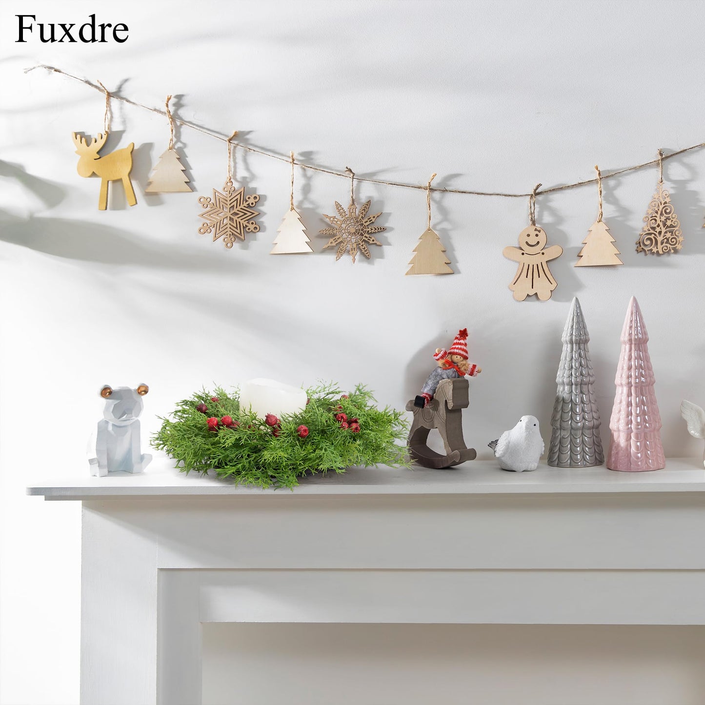 Fuxdre 2 Pcs Christmas Candle Rings Wreaths, 10 Inch Candle Wreath with Artificial Red Berries and Cedar, Christmas Candle Holder Indoor Decor for Home Kitchen Cabinets Centerpieces for Tables