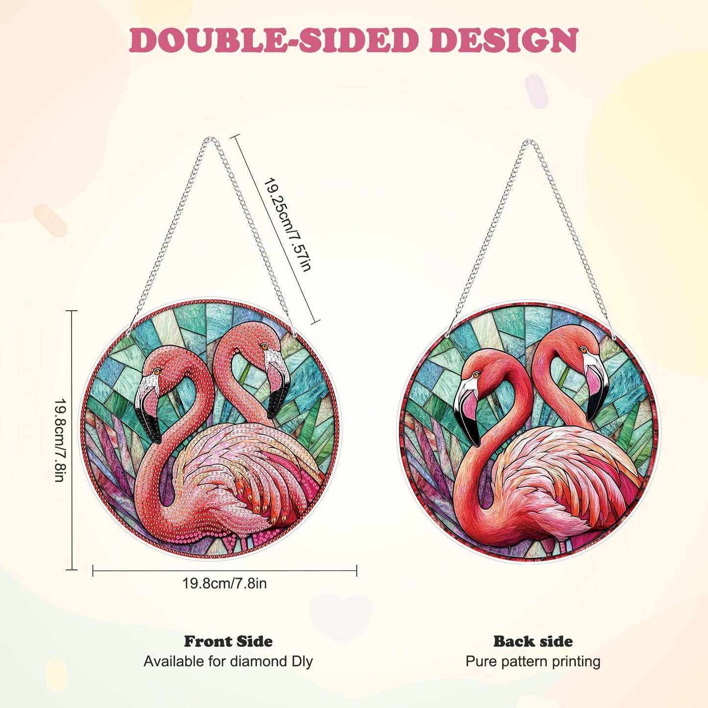 HEIBAGO Flamingo Hanging Diamond Art Kits for Adults, Special Shaped Crystal Diamond Painting Ornament Kit, DIY Double-Sided Pattern Window Pendant Gem Art Kit for Home Wall Decor 8.3x8.3inch