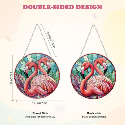 HEIBAGO Flamingo Hanging Diamond Art Kits for Adults, Special Shaped Crystal Diamond Painting Ornament Kit, DIY Double-Sided Pattern Window Pendant Gem Art Kit for Home Wall Decor 8.3x8.3inch