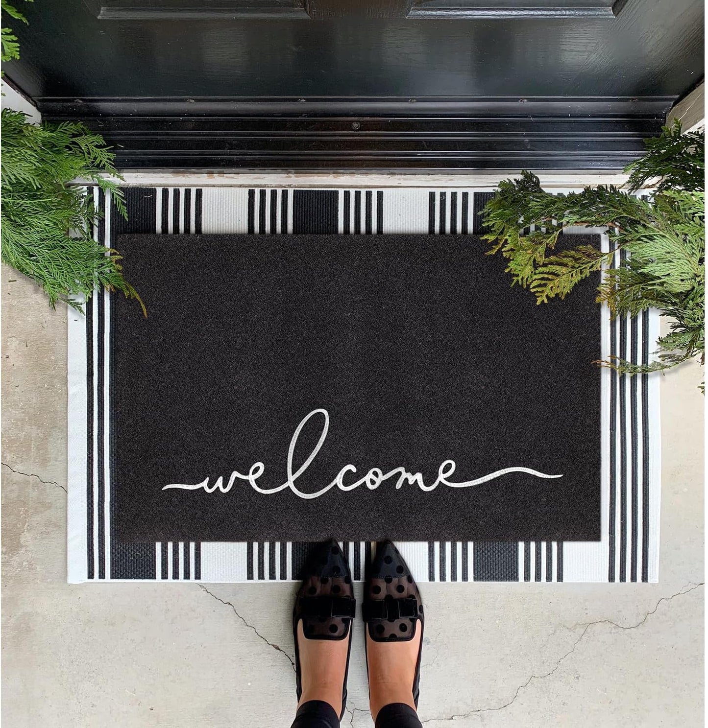 Welcome Mats for Front Door, Non-Slip Doormat for Easy Clean Entrance Mats for Home, Patio, High Traffic Areas