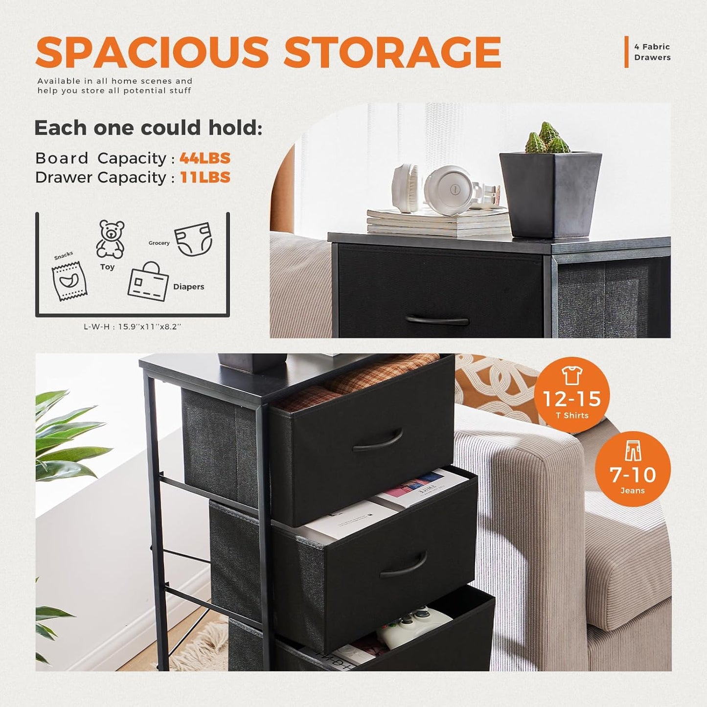 Sweetcrispy Dresser for Bedroom with 4 Drawers, Skinny Fabric Storage Tower, Chest of Drawers for Closet, Living Room
