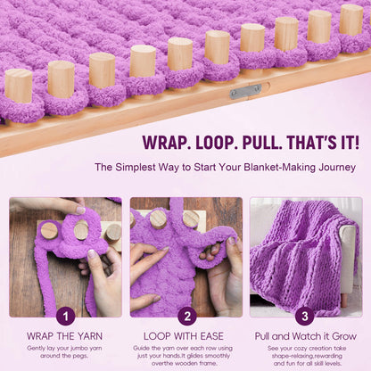 40” Chunky Knitting Blanket Loom - Customizable Knitting Looms - Adjustable Size & Portable Design Chunky Knit Blanket Loom - Beginner-Chunky Knitting for Beginners and Home Decoration
