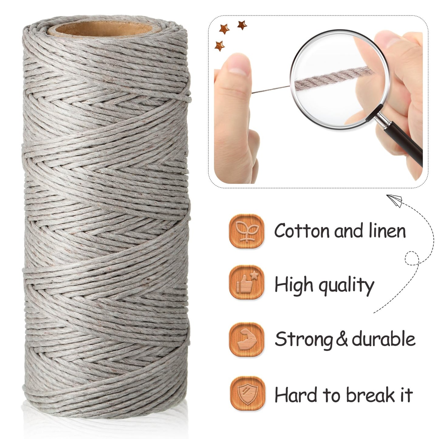 6 Rolls Thread Cord Set Flax String Cord Twine String Rope for Handmade Craft, Bracelets Keychains Making Accessories, 1 mm, 264 Yards in Total (Black, White, Dark Brown, Dark Gray, Khaki, Beige)