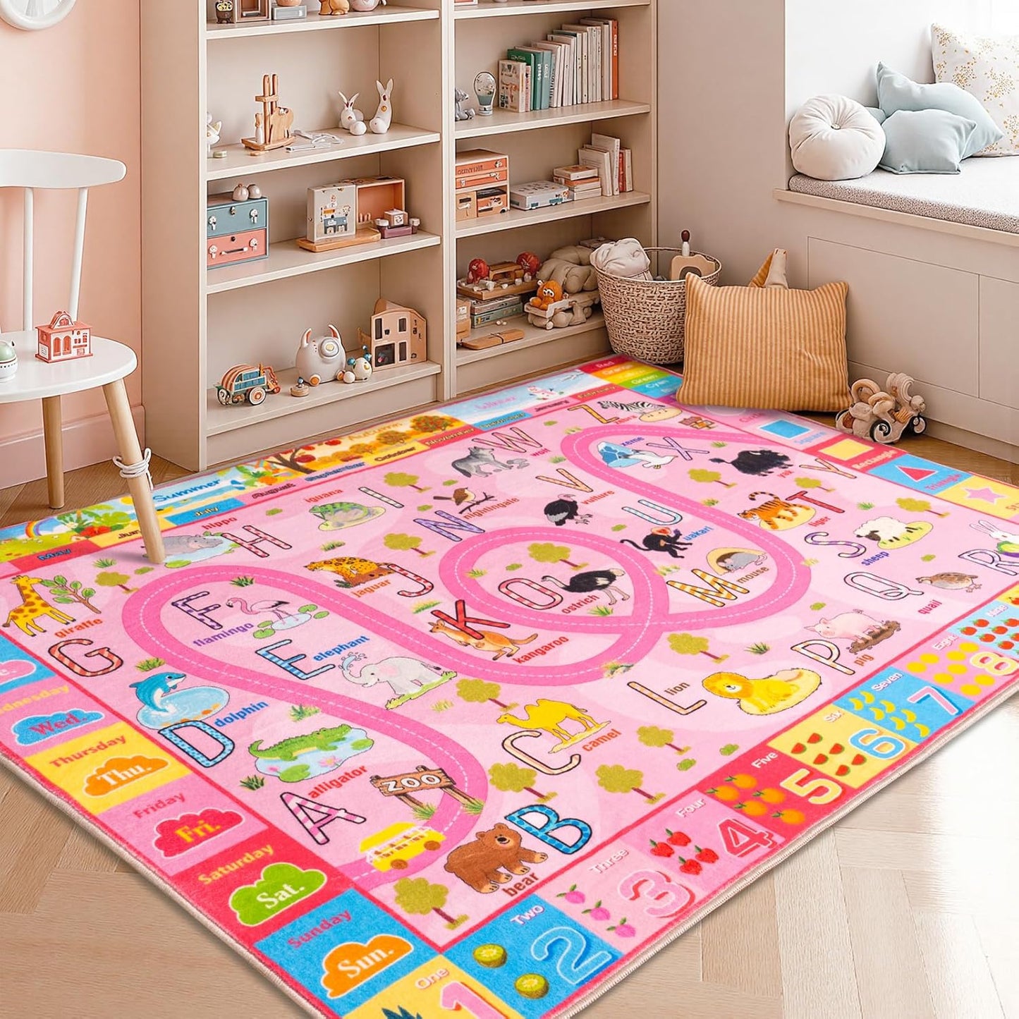 5x7, Washable Kids Play Rug Non-Slip Educational Animal & Season Shape Carpet for Nursery Bedroom Classroom, Ultra-Soft