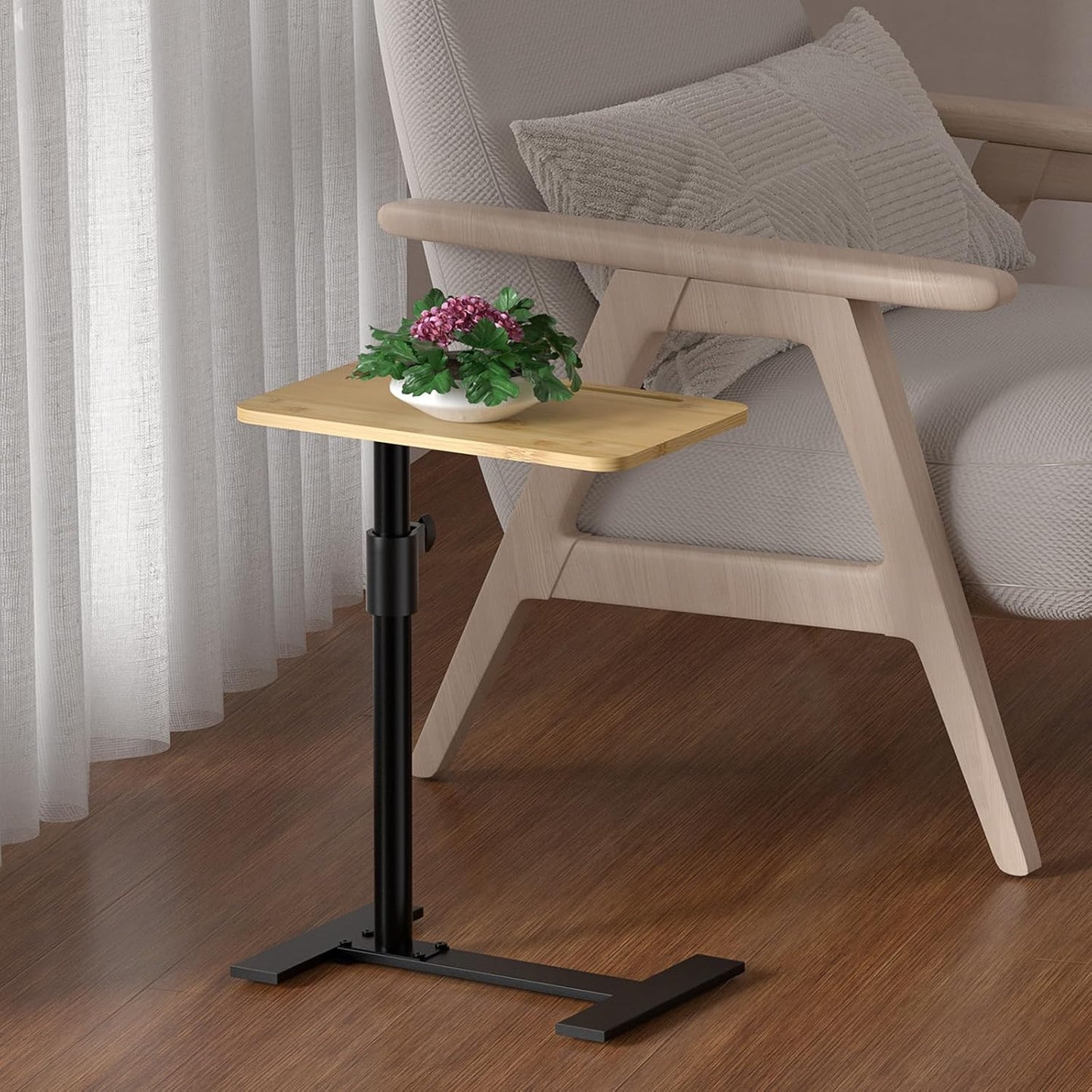 360 (1, Sofa Armrest Tray Table - Bamboo Swivel TV Trays - Height Adjustable Side Table for Bed or Chair with Phone