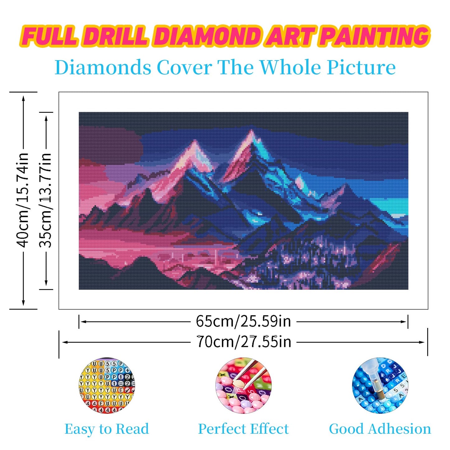 DDGEMART 5D Neon Mountain Diamond Painting Kit - Full Drill Round Beads DIY Landscape Diamond Art Canvas for Adults, Fantasy Wall Decor 28x16 Inch