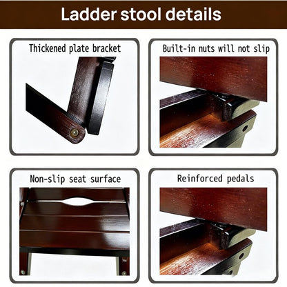 3-Step Ladder Stool, Wooden Folding Step Stool for Home & Kitchen, Solid Pine with Non-Slip Steps & Anti-Scratch Shoe Covers, 337lb Weight Capacity, Space-Saving, No Assembly Required (Walnut)