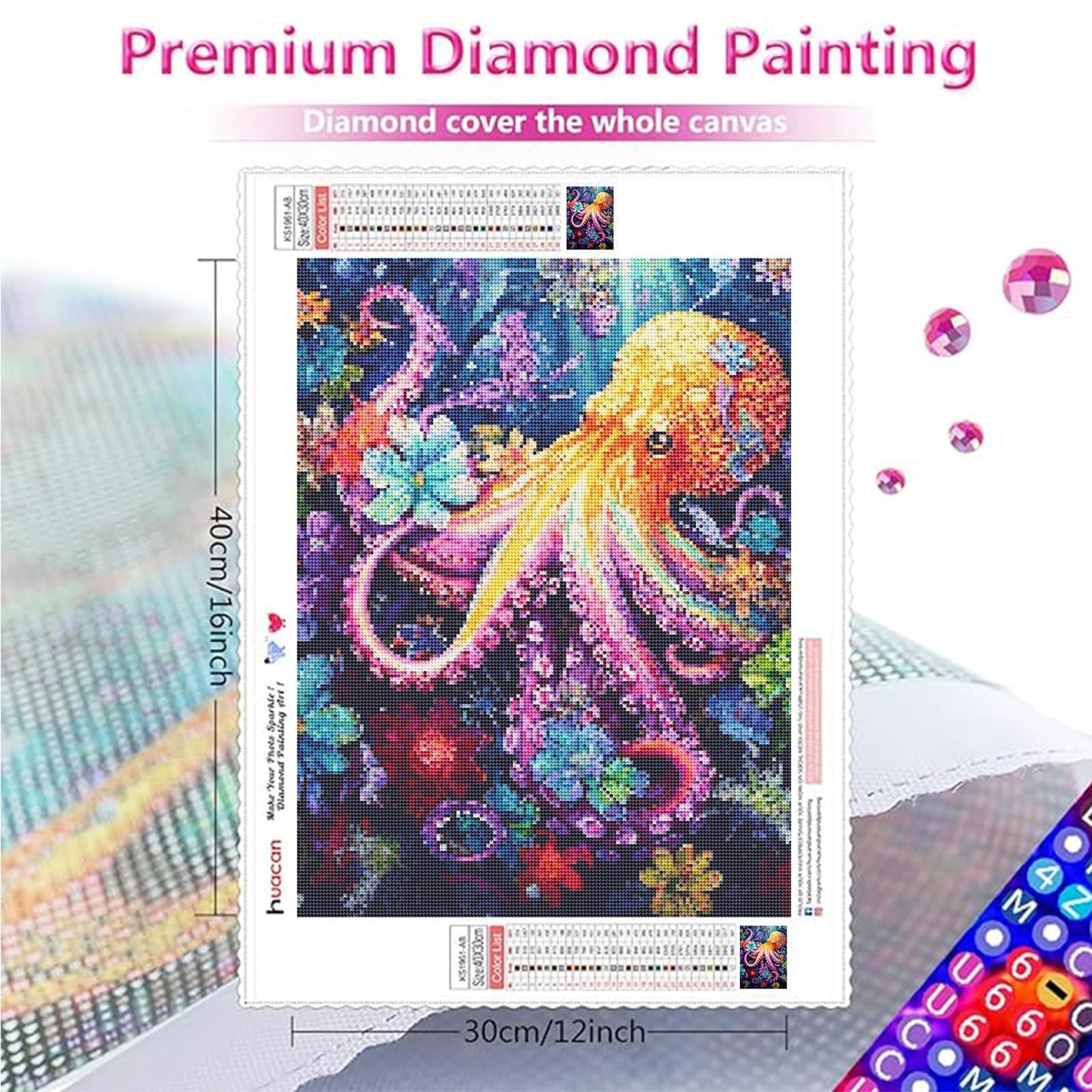 Huacan Diamond Painting Kit,AB Diamond Art Kits for Adults,DIY Octopus Full Round Drills Gem Art for Beginner,Paint by Diamonds Home Decor Gift 12 * 16in