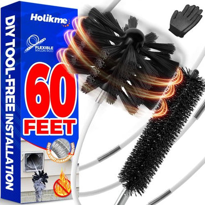Holikme Dryer Vent Cleaner Kit - 60 Feet Flexible Brush with Drill Attachment & 2 Synthetic Heads