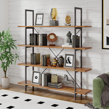 Christopher Knight Home Ebany 4 Tier Bookshelf, Industrial Large Bookcase, Open Display Shelf, Corner Shelf, Metal Frame Book Organizer, Wide Rectangular Storage for Home Living Room, Antique Black