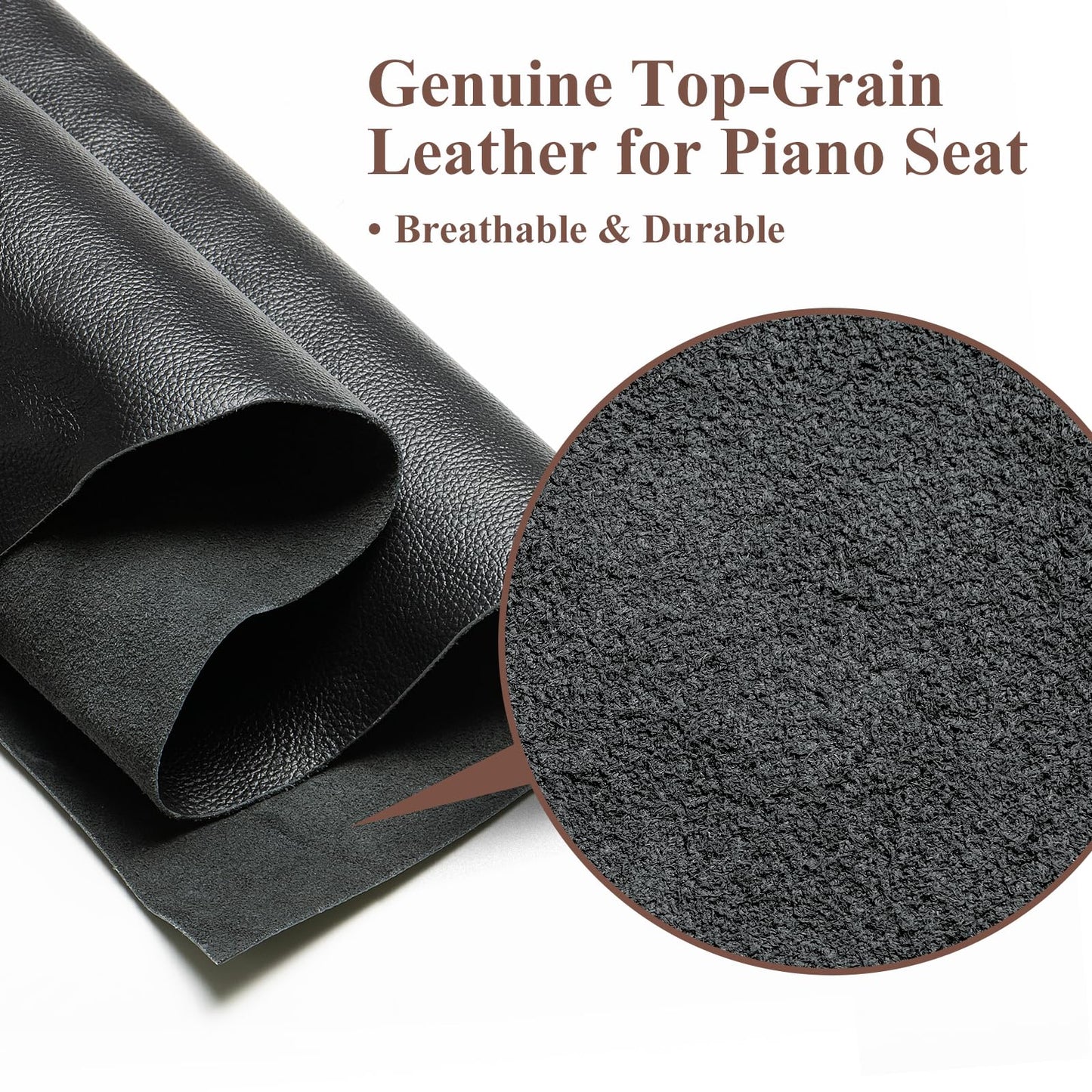 FILISITE Genuine Leather Piano Bench with Storage, Adjustable Height Keyboard Bench with High-Density Sponge Cushion,Curved Legs for Piano/Keyboard, Supports Duet Playing,Black