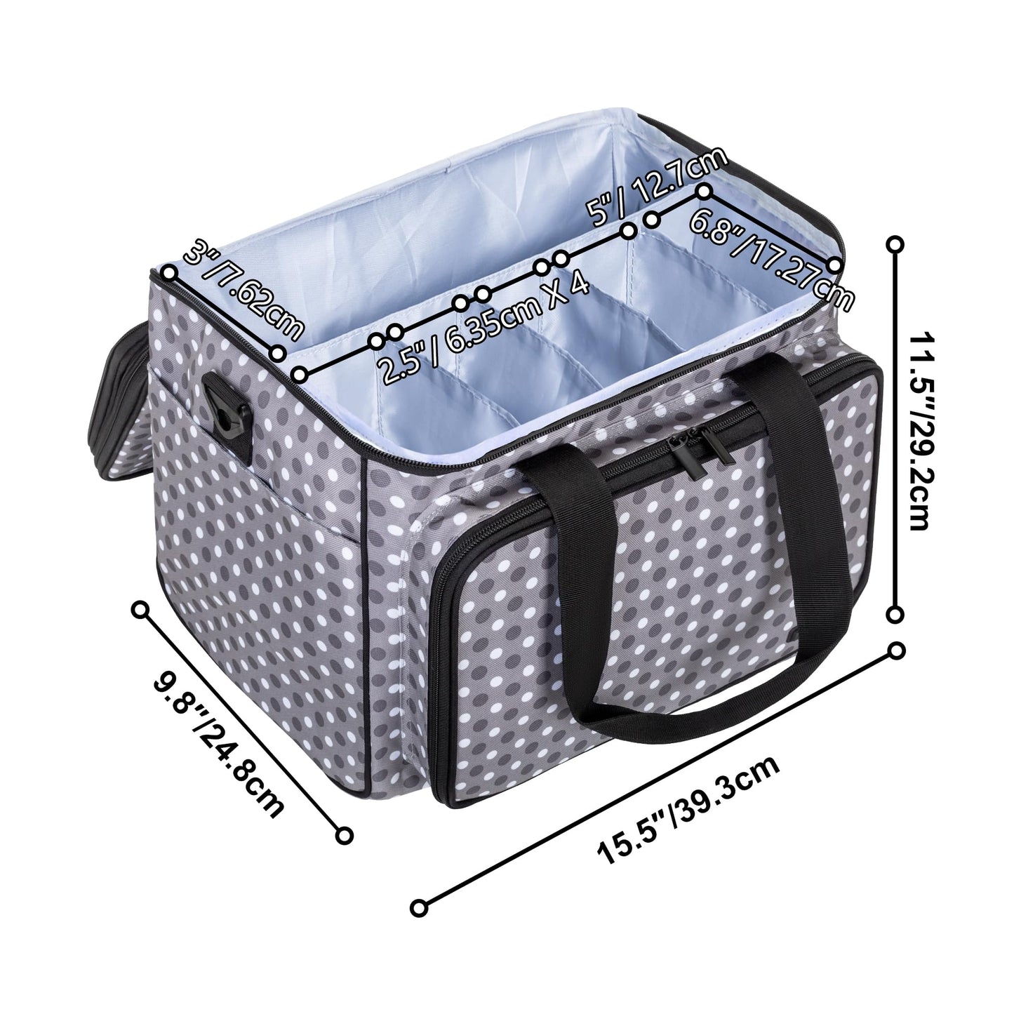 Teamoy Knitting Bag with Divider and Cover, Portable Yarn Storage Organizer for Crochet Accessories and Knitting Needles,Ideal for Knitting Enthusiasts, Gray Dots