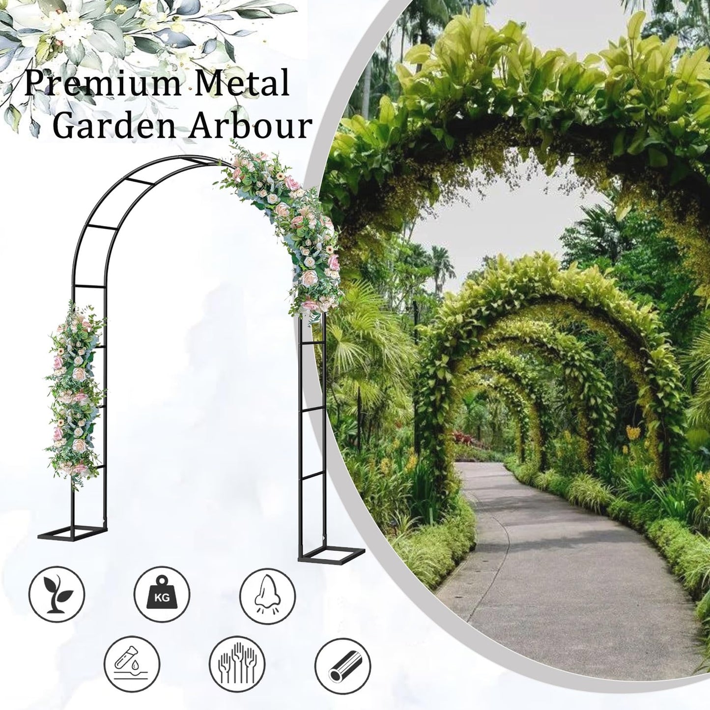 Metal Garden Arch Wedding Pergola Trellis for Climbing Plants Ideal for Roses & Bridal Party Backdrop Stand Flower Arch Arbor for Events (Size: 180x220x40CM/5.9x7.2x1.3ft)
