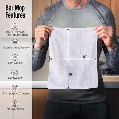 Living Fashions Bar Towels - Bar Mop Cleaning Kitchen Towels (36 Pack, 16" x 19”) - Premium Ring-Spun Cotton White, Restaurant and Shop Cleaning Rags