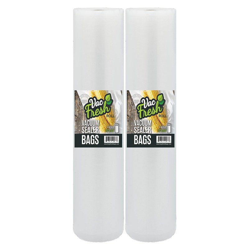 Vac Fresh Vacuum Sealer Roll Bags, 15 inches x 50 feet, 3.5mil Embossed, Vacuum Seal Bags, Food Storage Bags, Meal Prep, Marinating, Sous Vide, Vacuum Sealing Storage Bags, 2 Rolls, 100 Feet Total