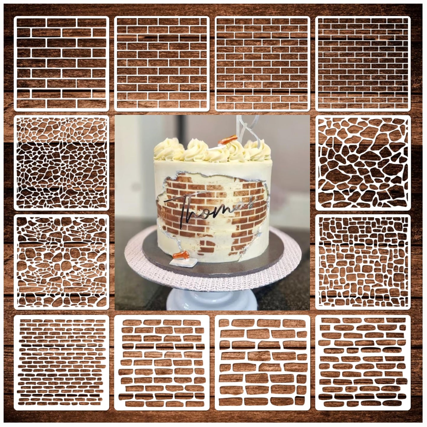 12 Pieces Brick Stencil Template, 6" x 6" Brick Wall Stencil Reusable Crafts Stencils for DIY Crafts Cookie Cake Journaling Scrapbooking Card Making Airbrushing Painting or Mixed Media (12-Brick)
